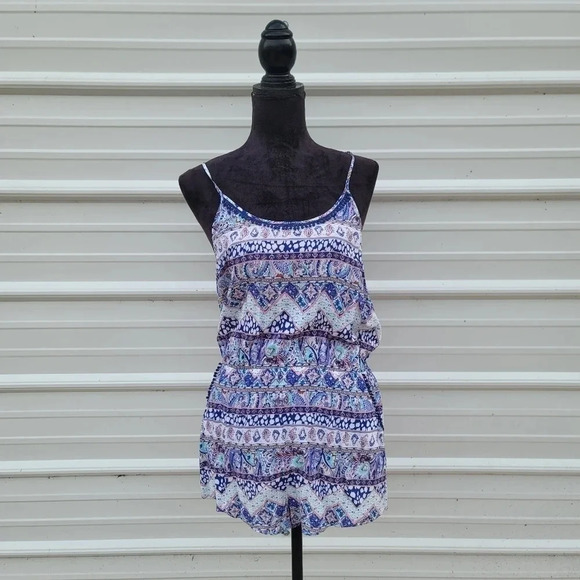 VS VICTORIA'S SECRET ROMPER PAISLEY SLEEVELESS COVER UP BLUE Tank Viscose Small - Picture 1 of 11